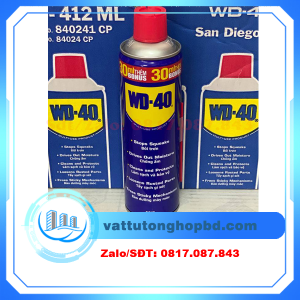 Chai xịt chống rỉ sét, dầu bôi trơn WD-40 412ml chính hãng